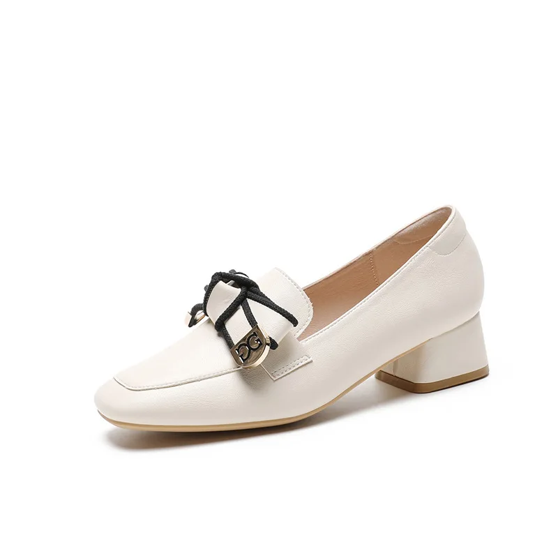 

Women Pumps PU 3CM Square Heel Square Toe Buckle Strap Shallow retro Women's Shoes Autumn Beige size 40