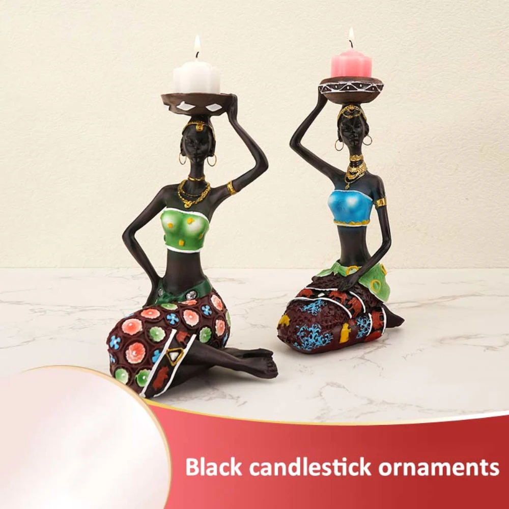 

Table Desk Decorative Ins Home Porch Decoration Resin Sculptures Black African Women Modern Figure Candlestick Candles Rack