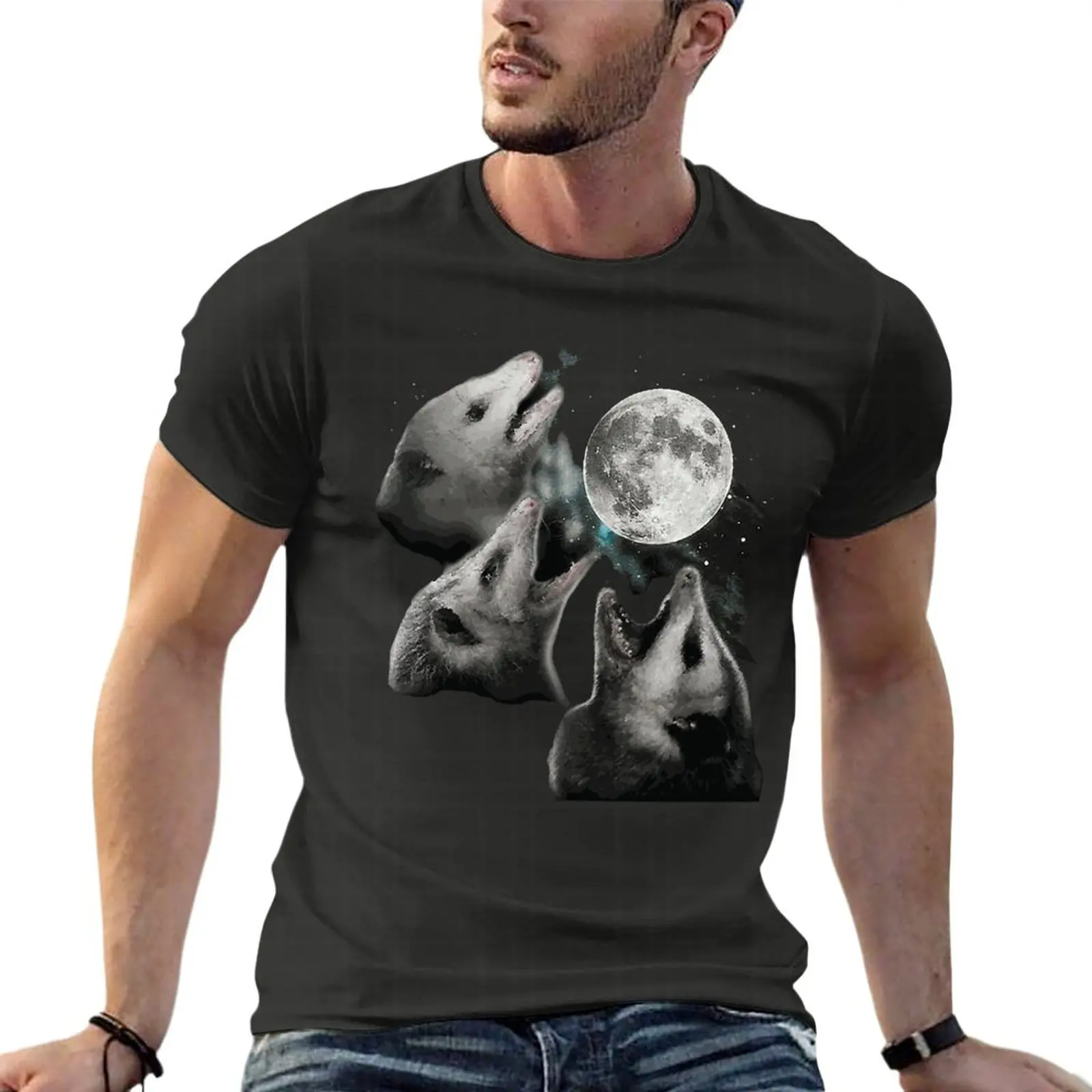 

Humor Opossums Moon Possum Triple Oversize Tshirt Custom Men Clothes Short Sleeve Streetwear Large Size Top Tee