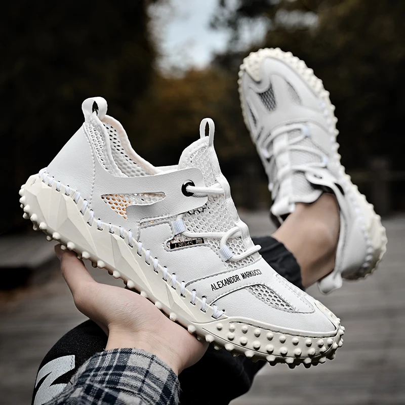 Summer Breathable Men's Golf Shoes Men's Outdoor Non-slip Golf Shoes White Mesh Golf Training Shoes Men's Comfortable Golf Shoes