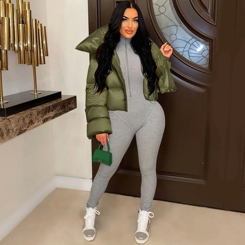 Cotton Padded Coat Women Patchwork Turtleneck Puffer Parka Outwear Solid 2022 Winter Warm Zipper Crop Top Jacket Chaqueta Mujer