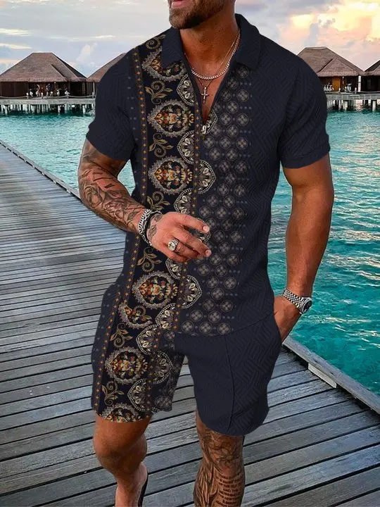 

Men Tracksuit Casual Summer Short Sleeve Polo Shirt and shorts Suit 2 Piece Set Male Clothing Streetwear 2022 Harajuku Costumes