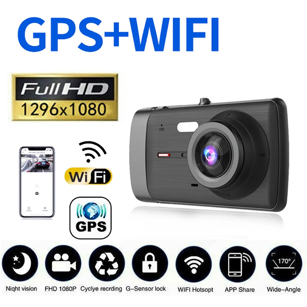 

Автомобильный видеорегистратор, Wi-Fi, 4,0 дюйма, Full HD, 1080P