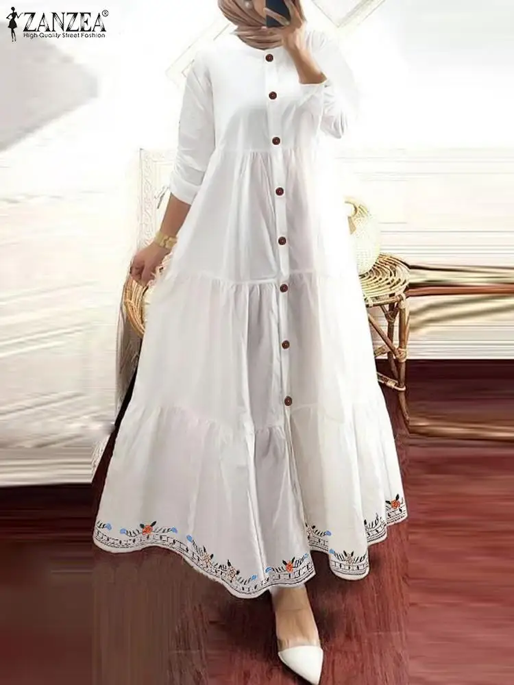 Женские осенние платья с длинным рукавом макси-халат принтом мусульманской абаи