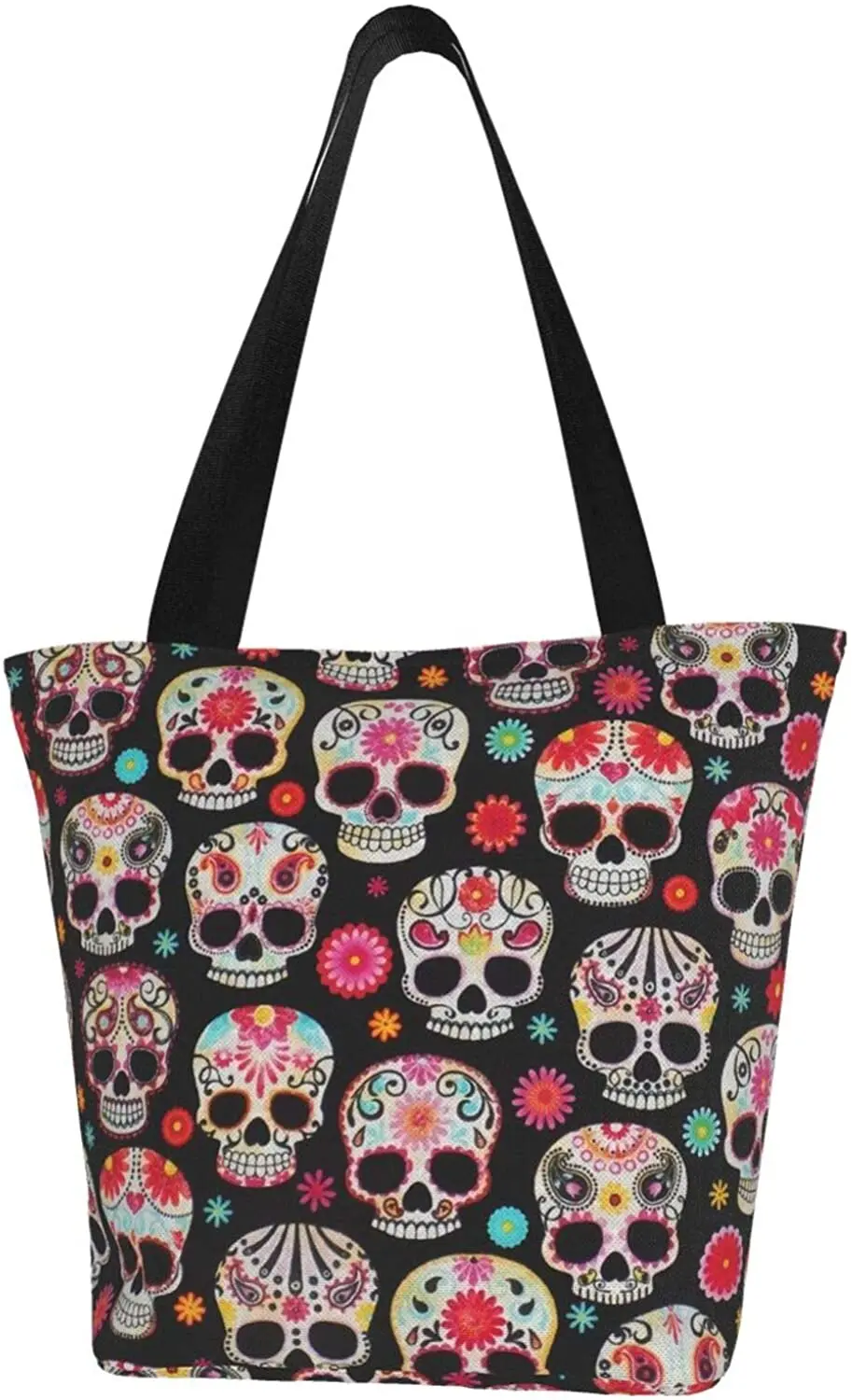 

Холщовая Сумка-тоут Day of The Dead Skulls, повседневная сумка через плечо с молнией, продуктовые женские сумки для покупок