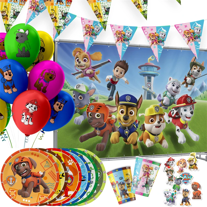 

Paw Patrol Kids Happy Birthday Party Decoration Disposable Plates Cups Cartoon Dogs Aluminum Film Balloons Baby Shower Supplies