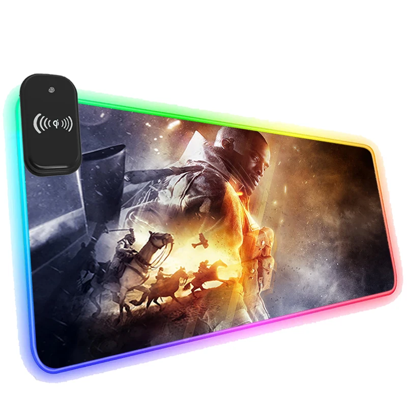 

Коврик для мыши RGB с беспроводной зарядкой, светодиодный вые аксессуары для офиса, нескользящий светящийся коврик для мыши, крутой коврик
