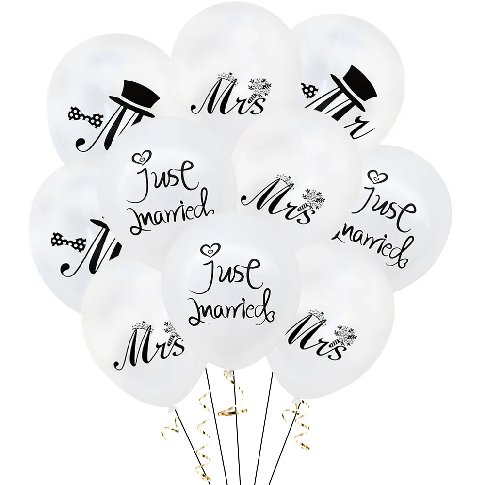 

10pcs Just Married Wedding Balloon Mr Mrs White Latex Balloons For Wedding & Engagement Valentine's Day Party Decorations Globos