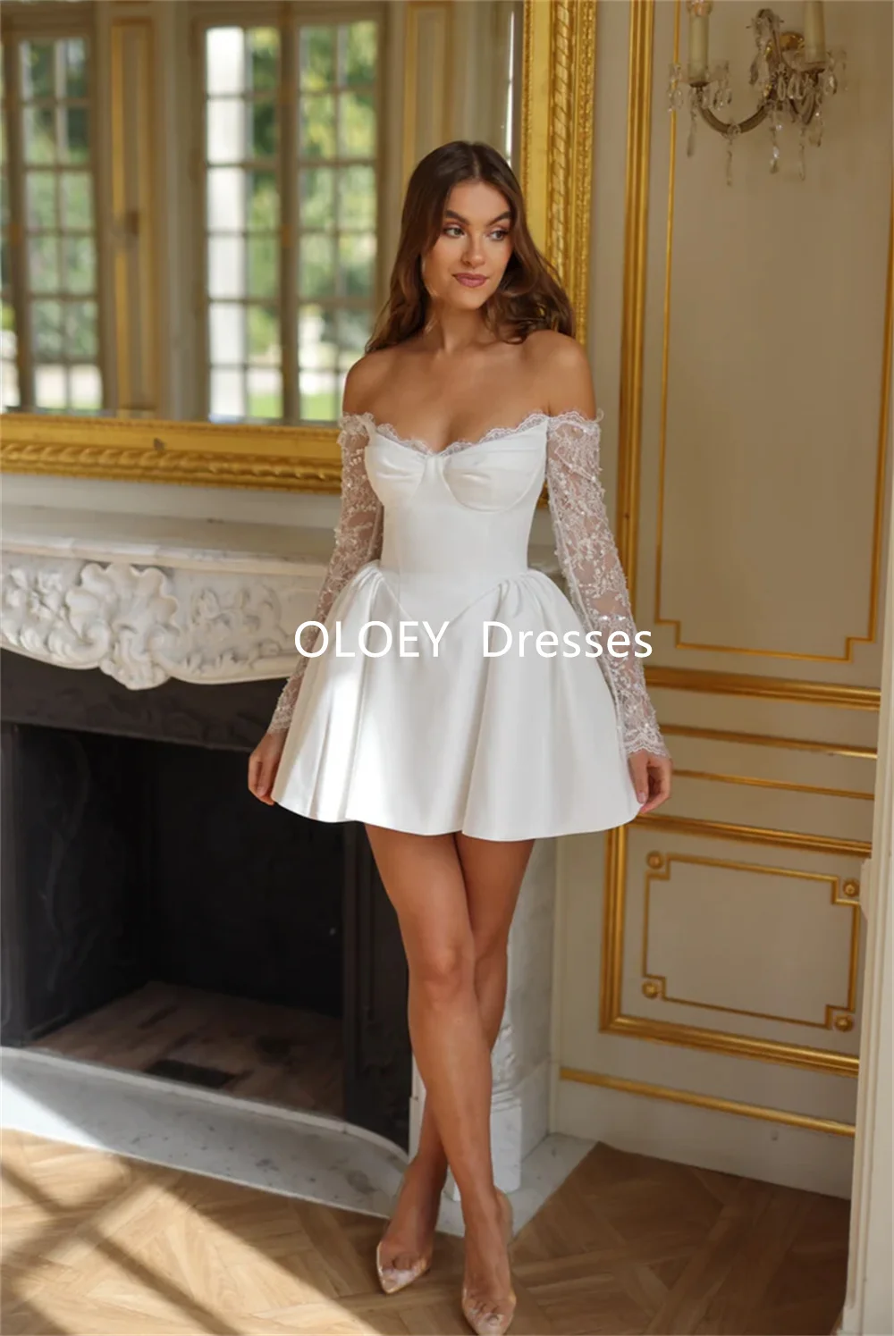 OLOEY сексуальное пышное короткое свадебное платье с открытыми плечами и бусинами