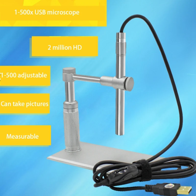 Цифровой микроскоп AT14 2 Мп с USB 500X 8 светодиодов подставка для камеры КМОП-датчик