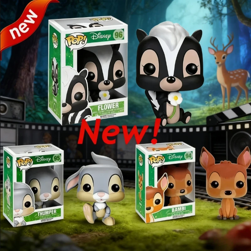 Фото Новая фигурка FUNKO POP Movies&TV Walt BAMBI 94 #   и его друзья Тампер 95 #   Цветок 96 #   Коллекционные виниловые фигурки-модели №1