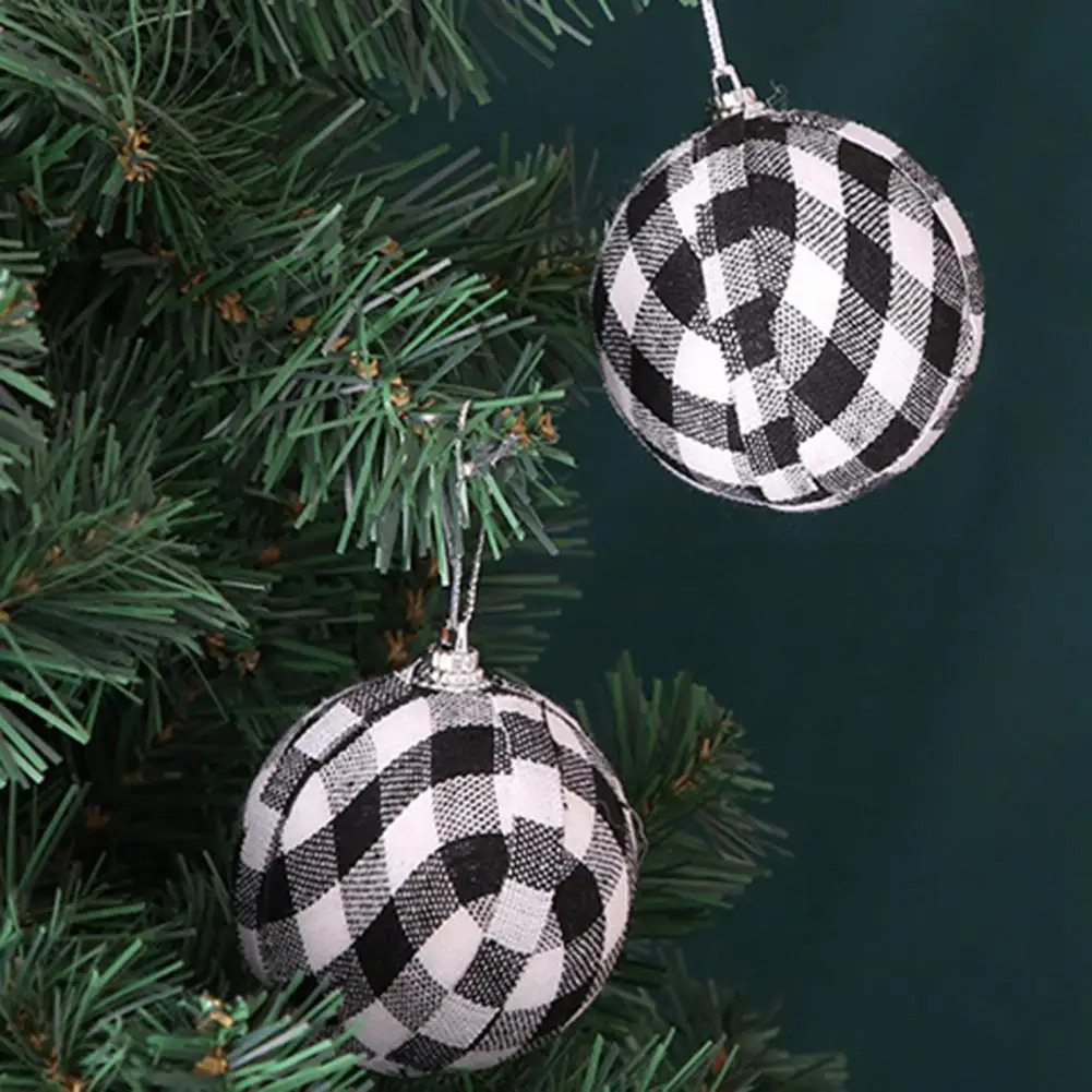 

Practical Black White/Red Plaid Long Lasting Xmas Party Ornament Ball Pendant Christmas Tree Ball Christmas Tree Ball 6Pcs