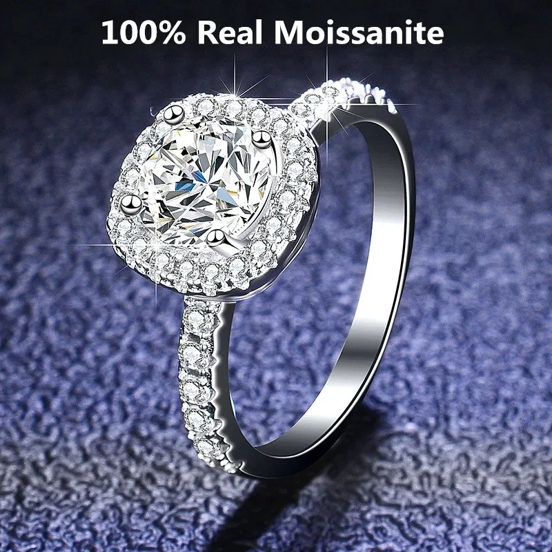 

100% Moissanite Rings 1CT 2CT 3CT Brilliant Diamond Halo Engagement Rings For Women Girls Promise Gift Sterling Silver Jewelry