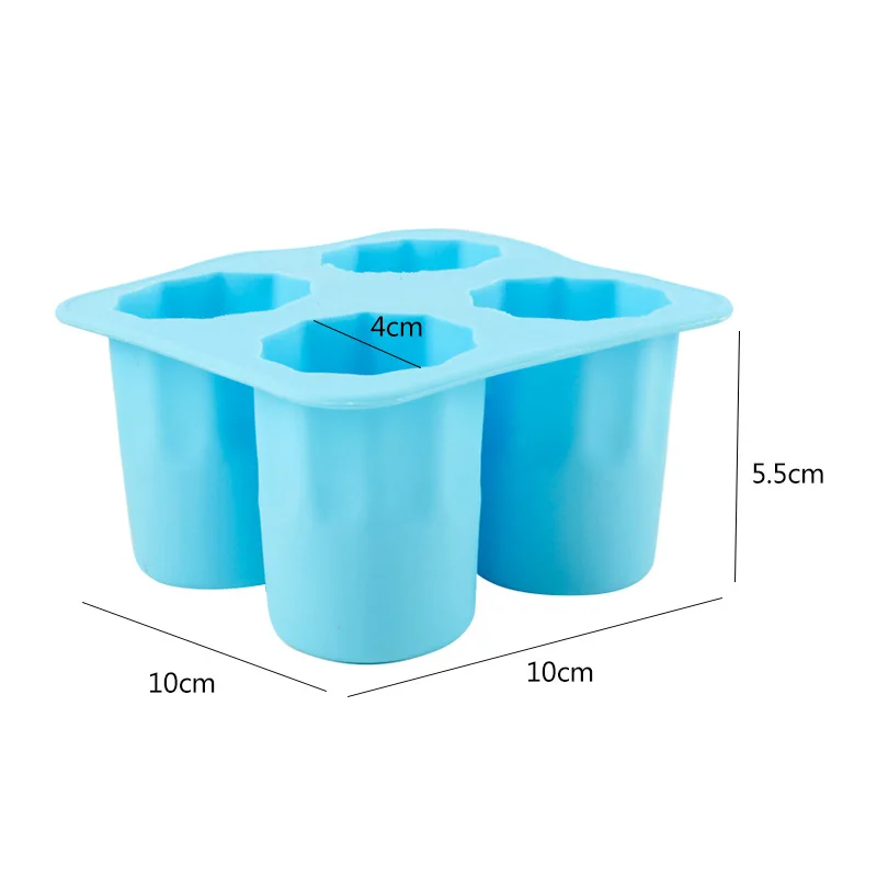 4 Cups Silicone Ice Cube Mold Shot Glass Summer Bar Party Cold Cocktail Drinking Tool Cup Shape Freeze Tray Maker