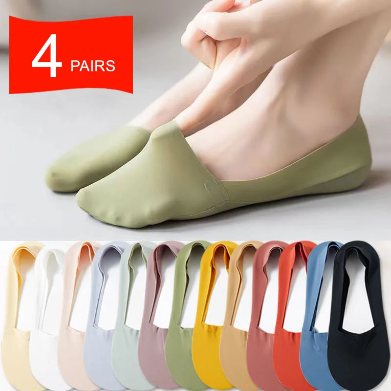 

Новинка 2022, женские летние Разноцветные носки из хлопка, Нескользящие силиконовые бесшовные Невидимые носки