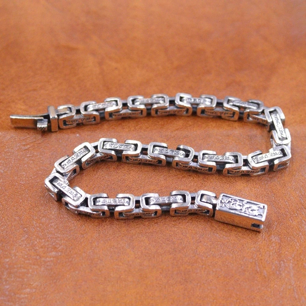 Настоящая твердая кожа серебряная цепочка Мужской Дракон 5 мм мантра