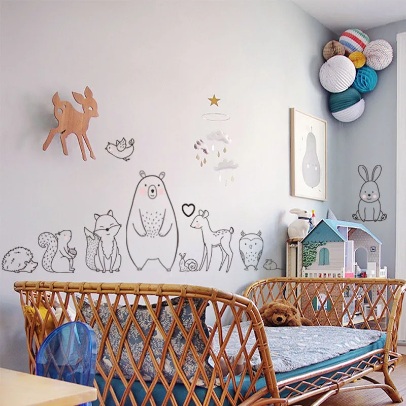 

Cartoon Cute bear rabbit Forest Animals Wall Stickers fox Wall Decals for Kids Room Baby Nursery Room Bedroom Murals