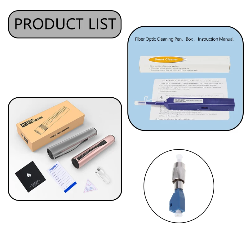 OPTFCUS Visual Fault Locator Rechargeable 30mW Fiber Optic Tester Pen FC SC ST Lithium Battery Fiber Optic Cable Laser Test Pen