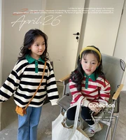 2022 korean style children striped sweatshirt girls fashion clothes boys 5 years old long sleeve polo t shirt baby neck shirt