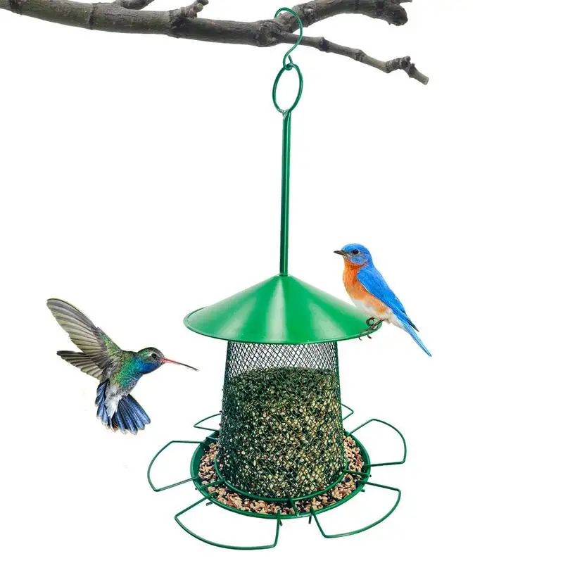 

Металлическая кормушка для птиц, подвесная металлическая кормушка для семян, выдвижная модель с 6 перьями, большая емкость для мелких птиц