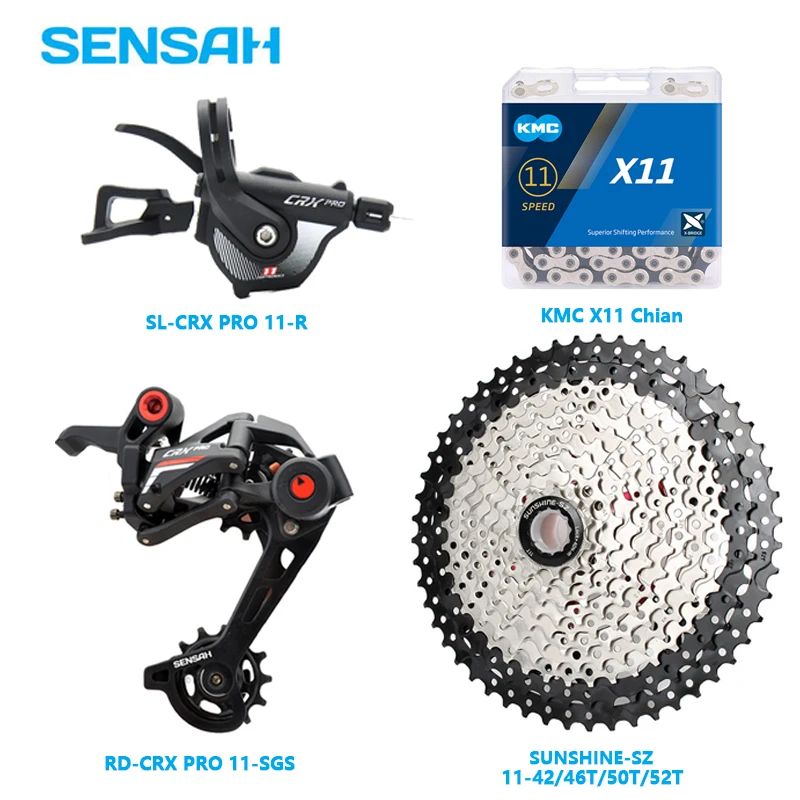 

SENSAH CRX PRO 1x11 Speed MTB Bicycle Bikes Groupset 11S Shift Lever Aluminium Derailleur 11v Cassette 46/50T 52T KMC X11 Chains