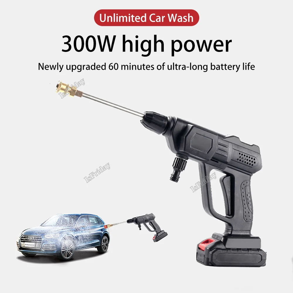 

NEW Wireless High Pressure Car Washer Self Priming Sustain 60min Washing 300W Car Wash Water Gun With Li-ion Battery