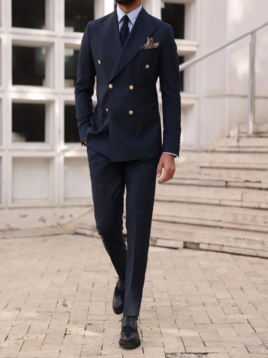 2023 Men's Suit 2-piece Double-breasted Suit Suitable for Wedding Groom Best Man High-end Dress Business Office Place