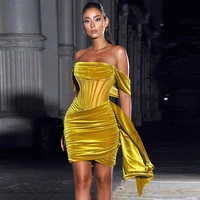 sexy party dresses gold velvet off shoulder mini cocktail dress 2022 backless illusion short cocktail gowns for women bodycon