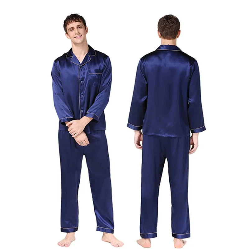 Luxury Silk Pajama Sets For Men Homme Sleepwear Pyama Sets 100% Real Silk 2 Pieces Homeclothes Plus Size Full Sleeve