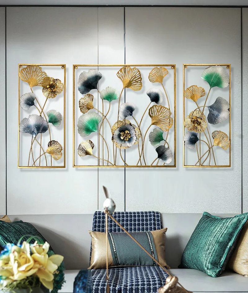 

Wrought Iron Wall Hanging Ginkgo Leaf Wall Decoration Hotel Lobby Bar Restaurant Decoration Set of Three Jewelry Decoration