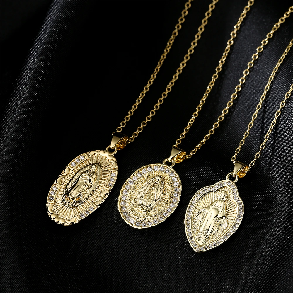 

NEWBUY High Quality Copper Religion Jewelry Gift 2022 Trendy Gold Chain Virgin Mary Pendant Necklace For Women Wholesale