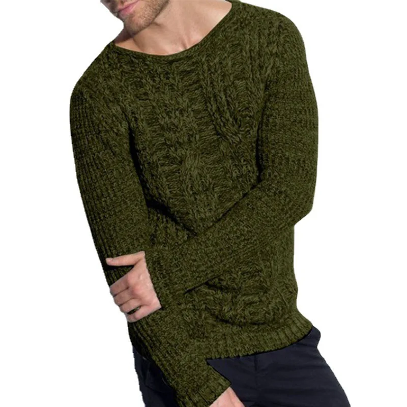 

Осенне-зимний теплый облегающий свитер, мужские однотонные повседневные трикотажные топы с длинным рукавом и круглым вырезом, новая мужска...