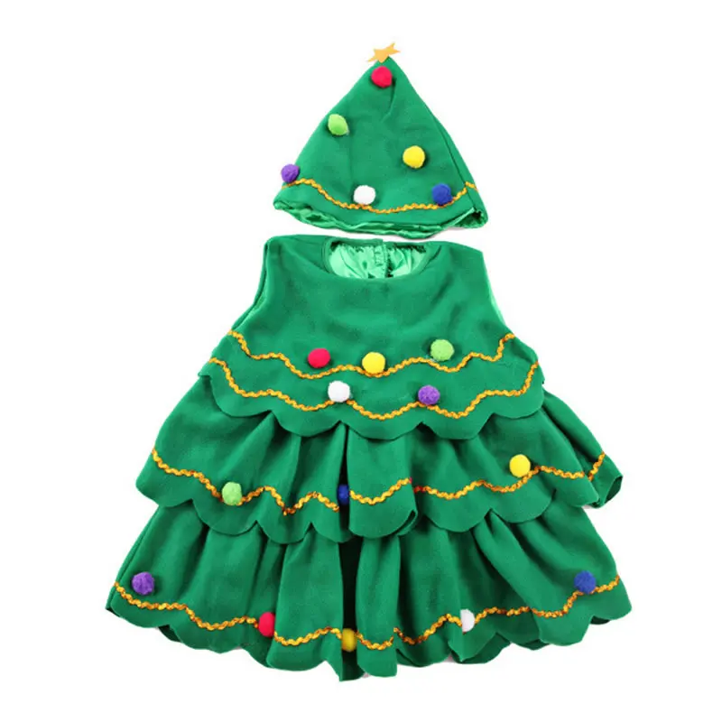 

Christmas Tree Dress For Baby Girl Party Cotume Fashiin Kid Hat+Dresses 2pc Outfit Birthday Gift
