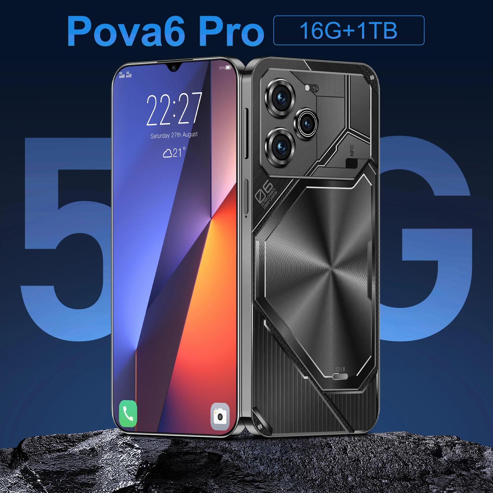Мобильные телефоны с экраном Pova6 Pro HD7.3 оригинальные мобильные 16G + 1T 5G Dual Sim Celulare