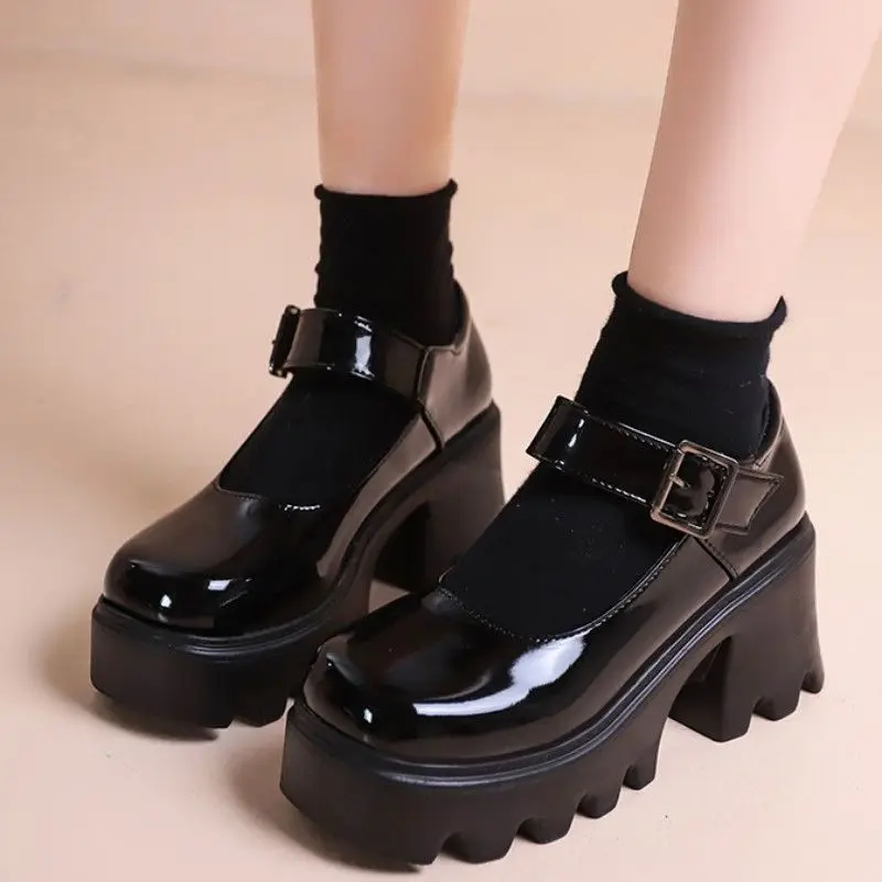 

High Quality Rubber Sole Japanese Style Platform Lolita Shoes Women Patent Leather Vintage Soft Sister Girls Shoes School white