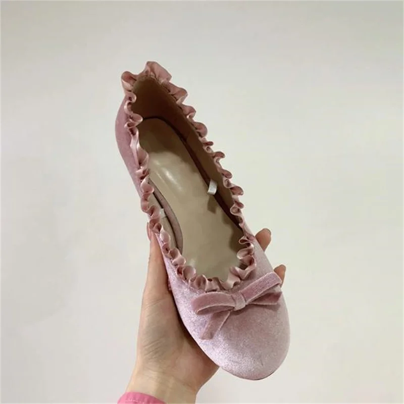 

Butterfly-knot Shoes for Ladies Satin Ribbon Zapatos De Mujer Ballet Sideline Round Toes Chaussure Femme Flat Heels Bow-tied