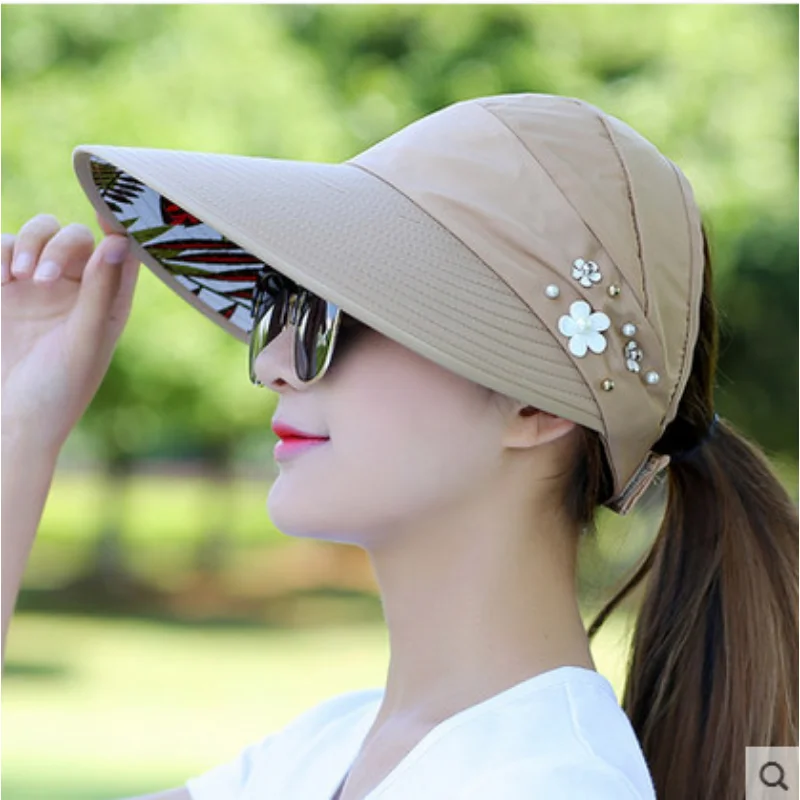 

1pc Golf Cap Simplicity Women's UPF 50+ UV Protection Wide Brim Beach Sun Visor Hat For Wife Girls Gift New Cheap