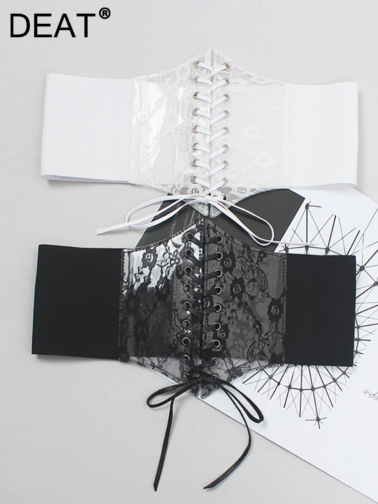 

DEAT Women Elastic Belt Fish Bone Transparent Button Wide Waist Adjustable Straps Fashion Female Girdle Summer 2023 New 13DB2380