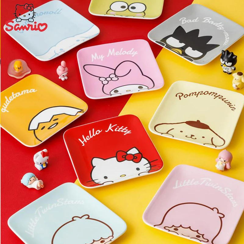 

Kawaii Sanrio, Hello Kitty Cinnamoroll My Melody Kuromi аниме мультфильм Снэк тарелка керамическая тарелка для торта Милая плоская тарелка