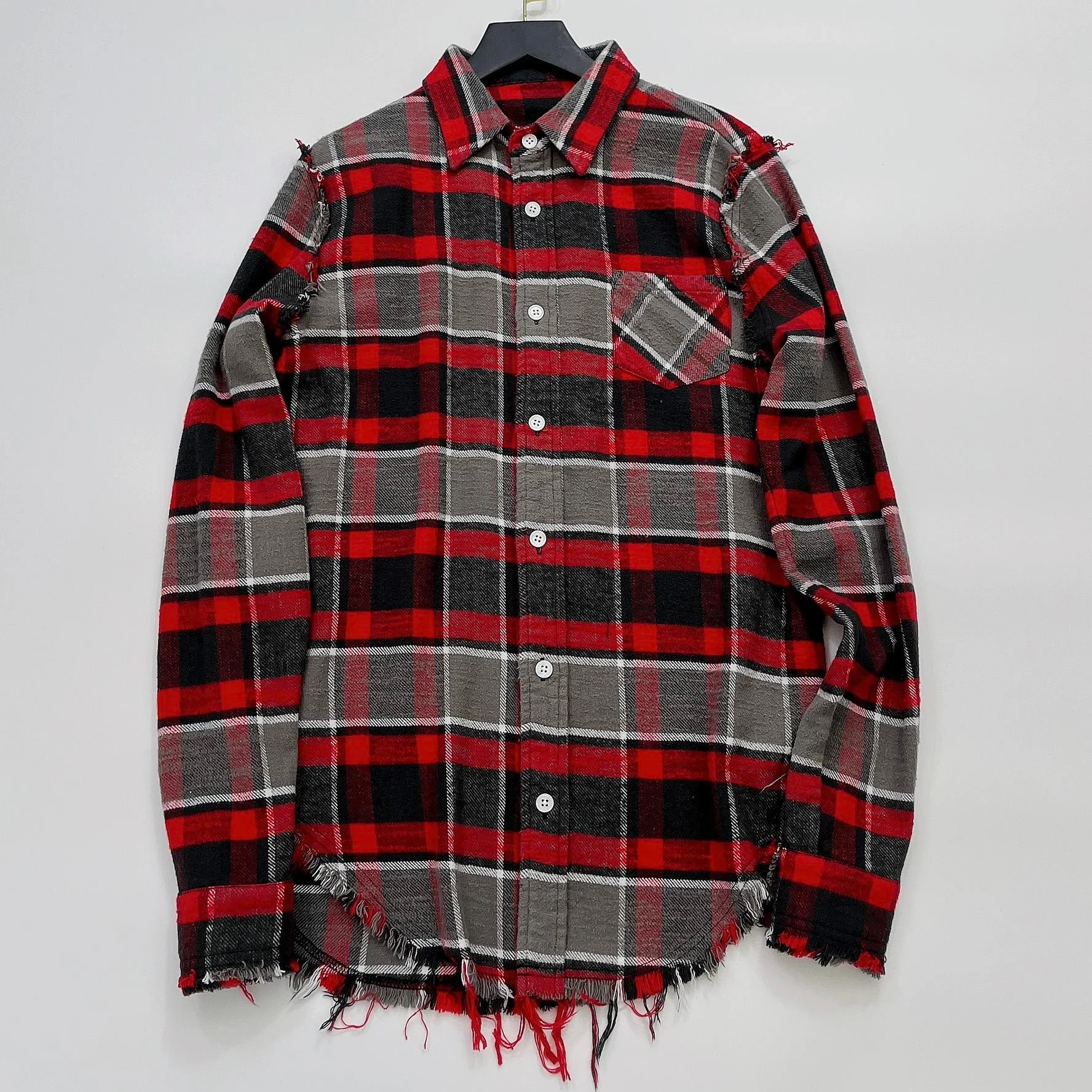 

Женские топы из 100% хлопка, осень 2022, красная и серая Свободная рубашка в клетку