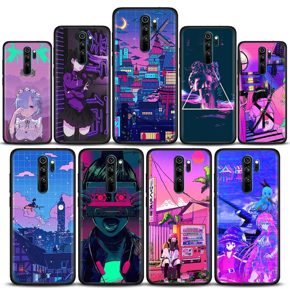 

Phone Case for Redmi 6 6A 7 7A Note 7 8 8A Pro 8T Case Note 9 9S Pro 4G 9T Soft Silicone Cover Japan Vaporwave Glitch Anime