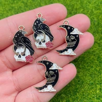 dark gothic 20 pieces black crow skull moon pendant enamel alloy bracelet necklace key chain diy jewelry decoration accessories