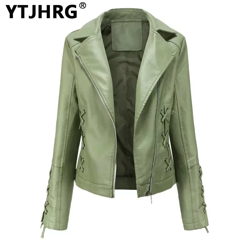 

Куртка YTJHRG женская из искусственной кожи, Байкерская одежда, повседневная однотонная мотоциклетная верхняя одежда на молнии, весна-осень-зима 2023