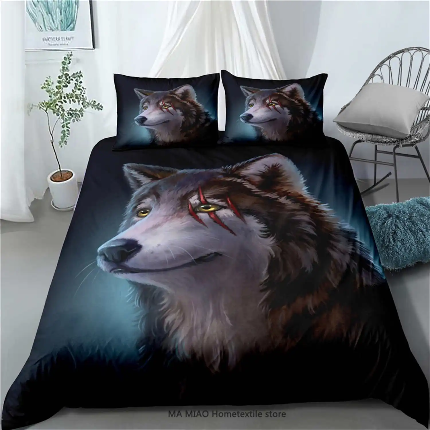 

Fashion Wolf Pattern Bedding Sets Animal Duvet Cover Twin Full Queen King Size Bed Set Moon Printed Comfoter Covers