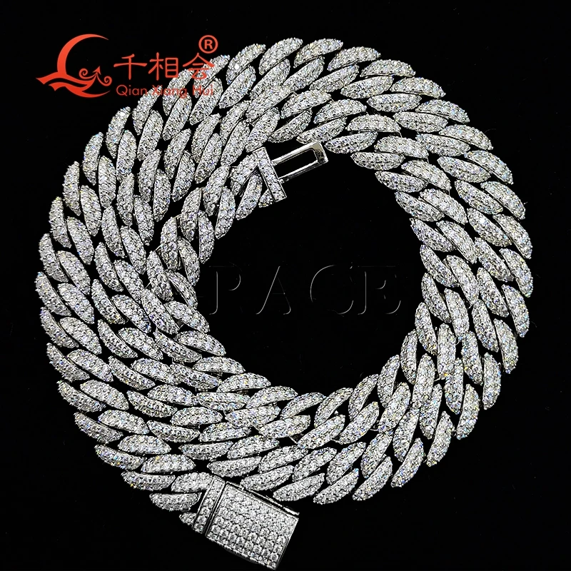 Necklace 10mm width half moon Sterling Silver men wonen Moissanite Diamond Hip Hop  Iced Out 925 Silver Miami Cuban Link Chain