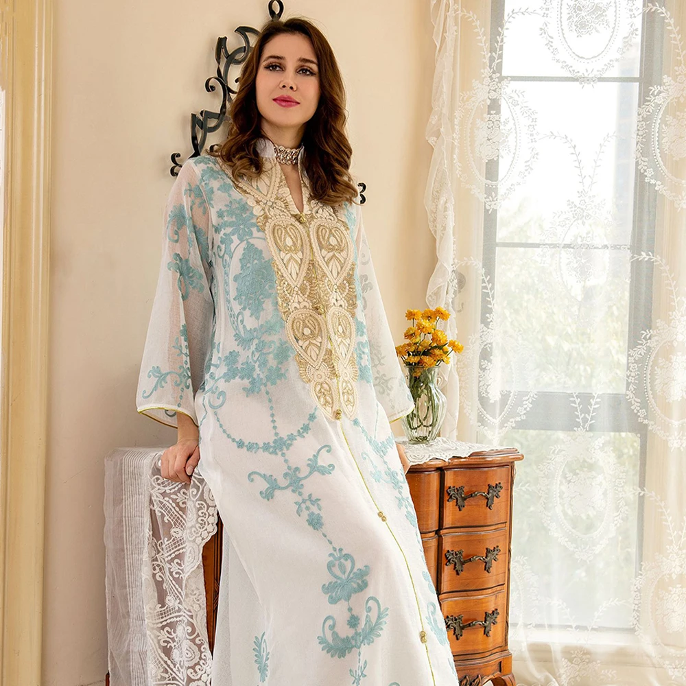 Muslim Kaftan Abaya Dress Kimono Women Dubai Turkey Embroidery Long Sleeve Boubou Jelaba Femme Musulman Islamic Clothing Vestido