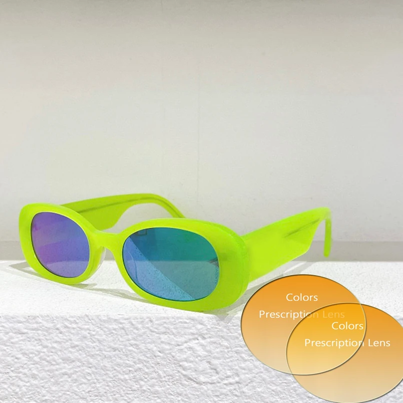 

Fluorescent Color Oval Small Frame Reflective Lenses High Quality Men's Myopia Prescription Sunglasses 0517S Fashion Women's G