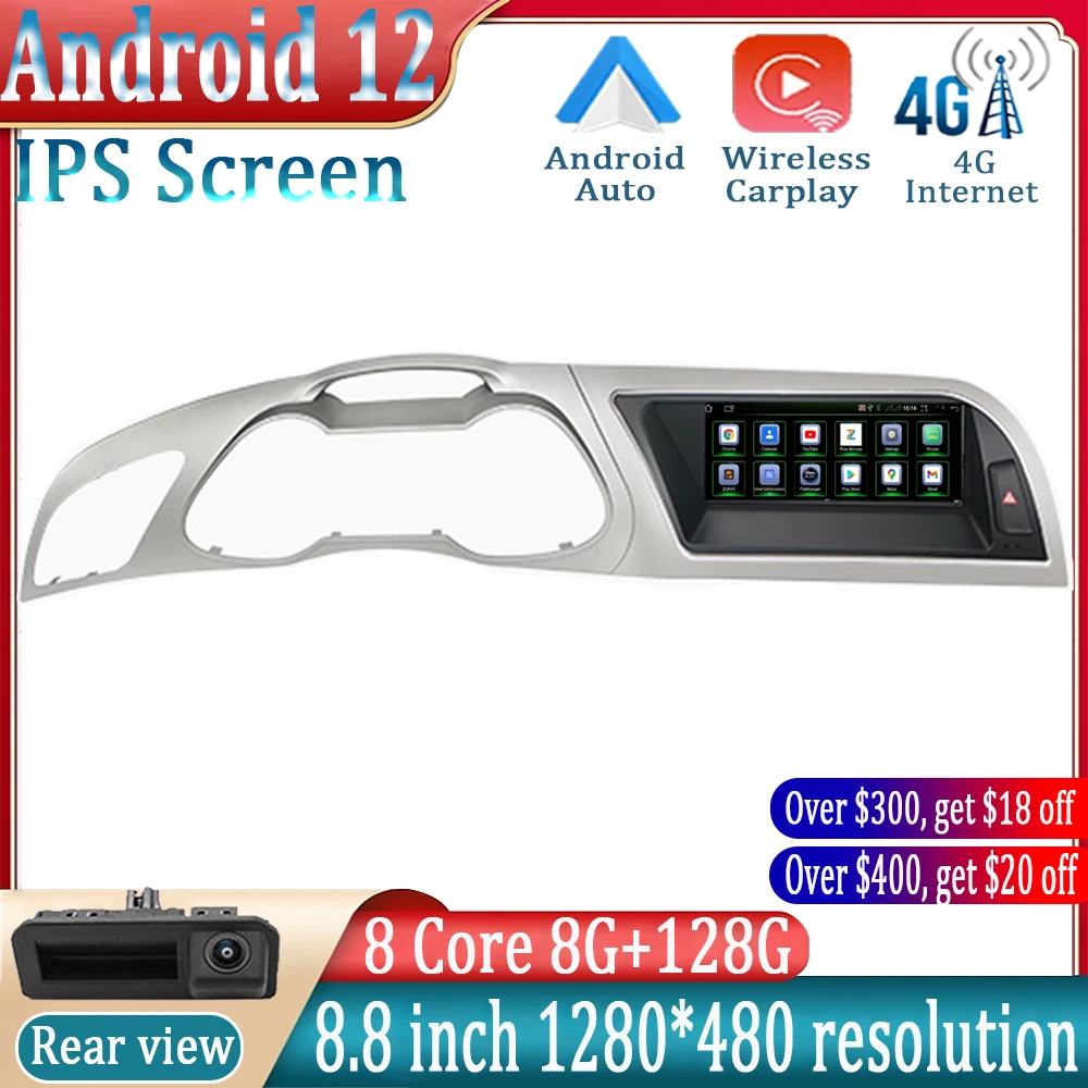 

Android 12 Stereo Multimedia Carplay Auto For Audi A4L 2013-2016 8.8 Inch Video 4G Lte IPS Screen Bluetooth GPS Navigation
