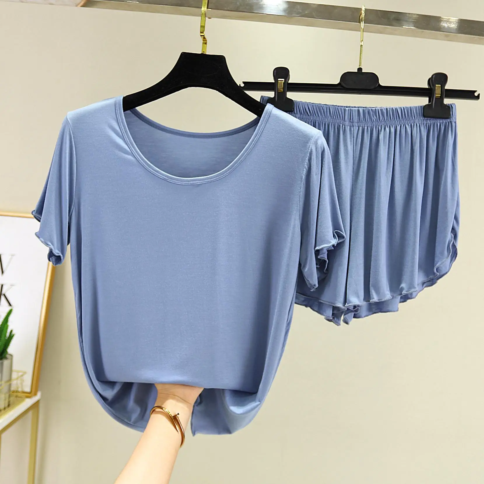 Women's T-shirt Modal Short Sleeve Tshirt Summer Loose Pajamas Set Casual Thin Two-piece Set Tops+Shorts Nightwear