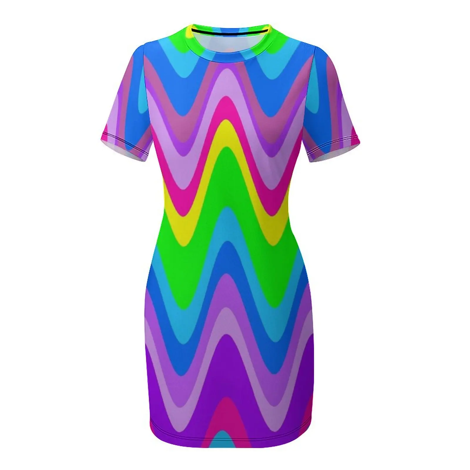 Groovy Disco Waves - Neon Glow Платье с короткими рукавами 70-х годов милое платье Женское